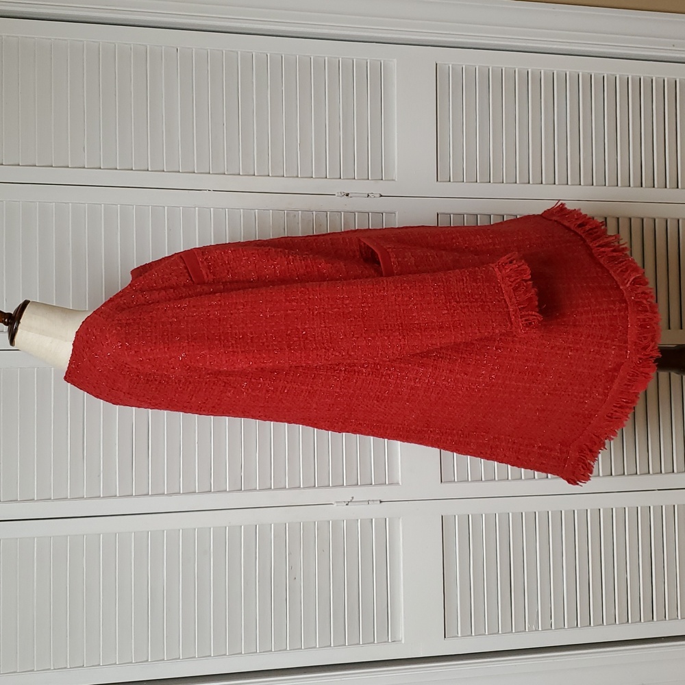 Vertigo Paris Red Tweed Fringe Dress Coat Size XL - Picture 5 of 11